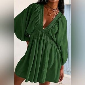 Boutique!🪐 Olive Green Women’s Long Sleeve Mini Dress!!
